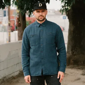 Checked Indigo Cotton-Linen Workshirt Blue/Sulphur Black FINAL SALE