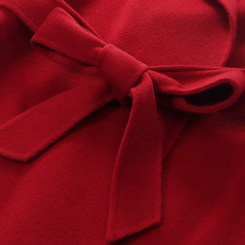 Chili Red Double-Faced Wool And Silk-Blend Lapel Women Coat