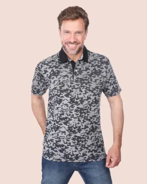 CLASSIC FIT PATTERNED POLO SHIRT - BLACK