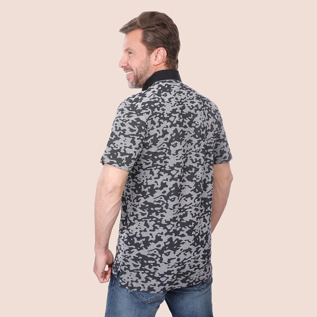 CLASSIC FIT PATTERNED POLO SHIRT - BLACK