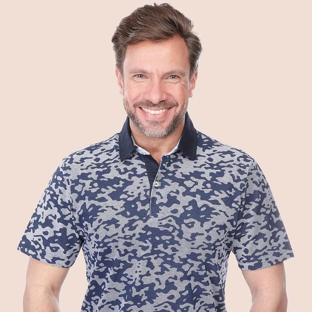 CLASSIC FIT PATTERNED POLO SHIRT - NAVY