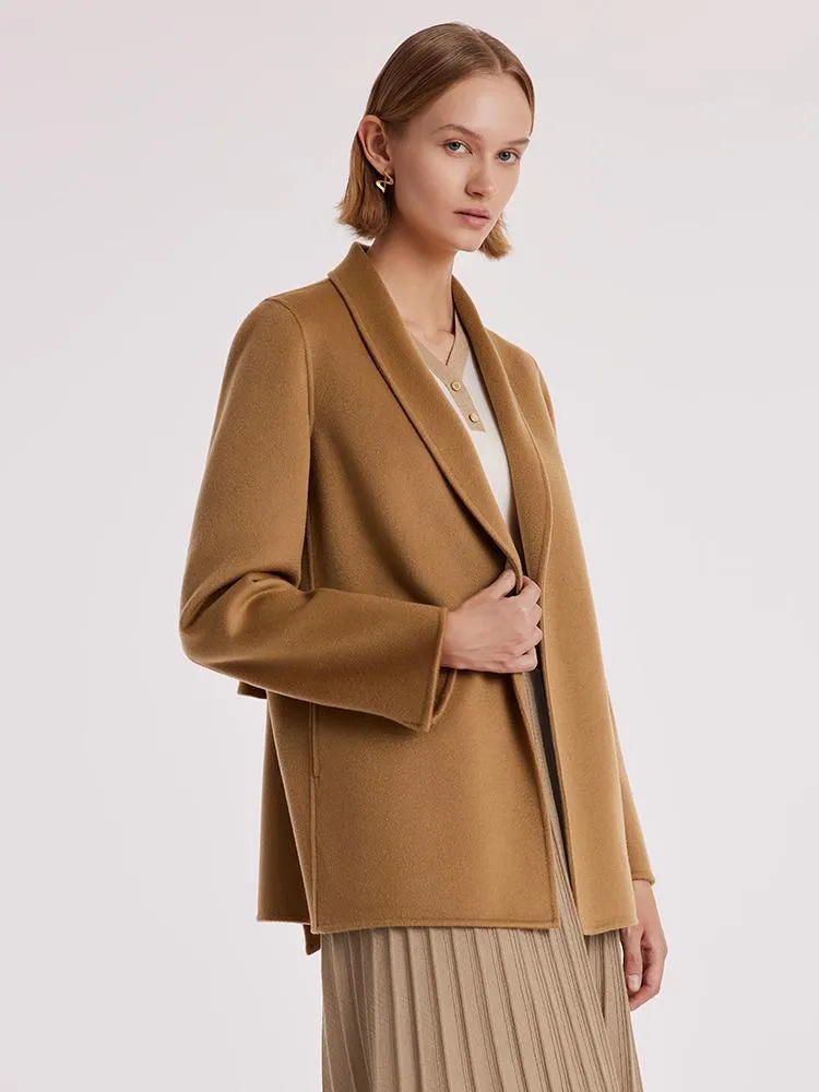 Coffee Pure Cashmere Wrapped Short Women Coat