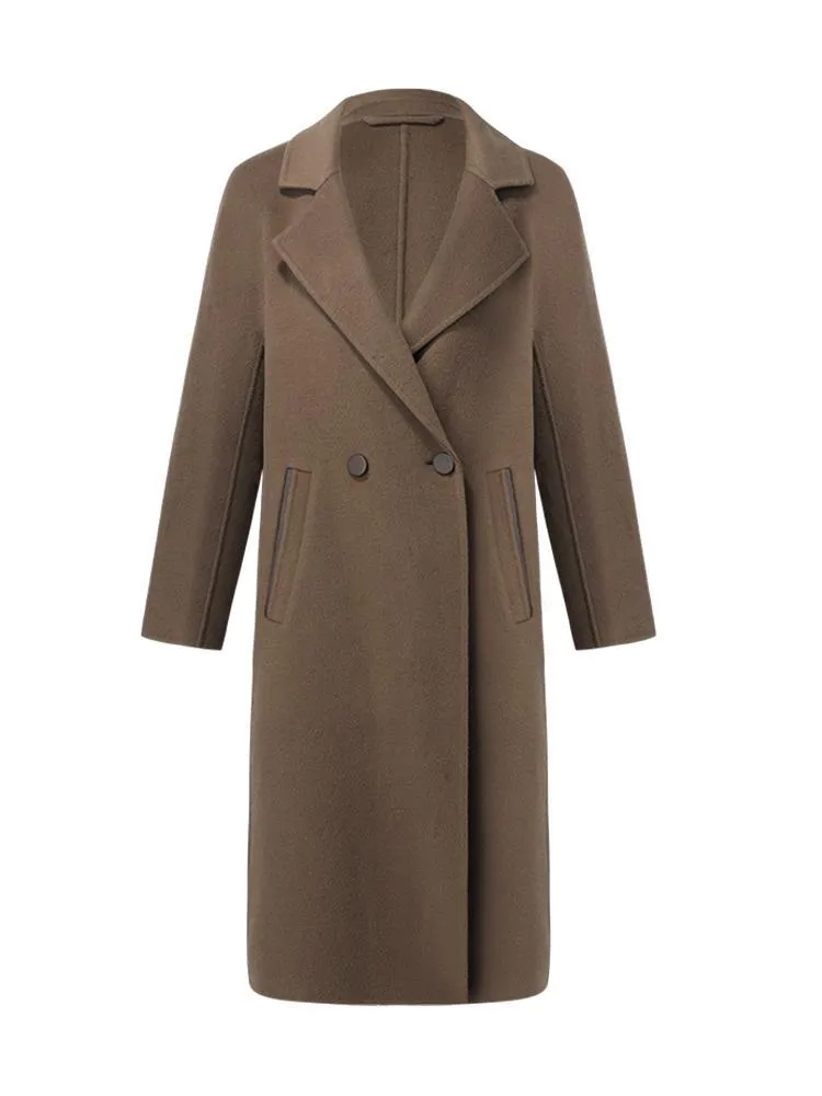 Coffee Tencel Wool Double-Faced Women Coat