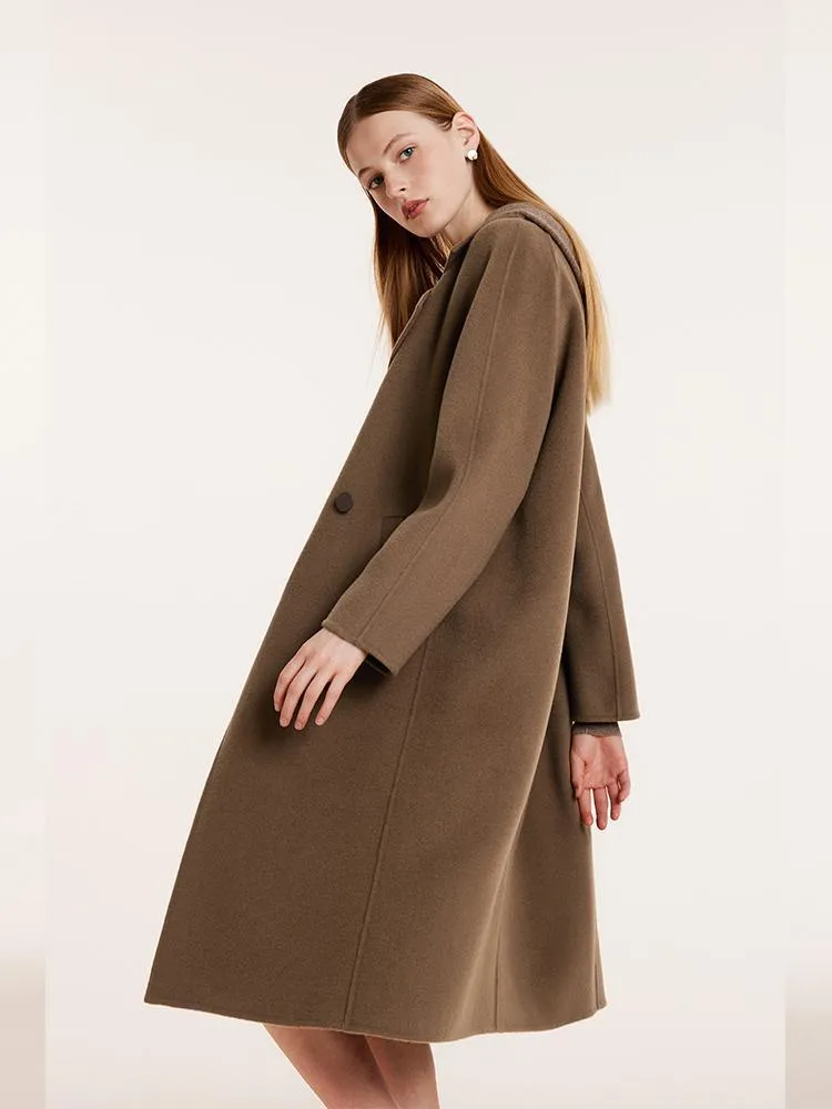 Coffee Tencel Wool Double-Faced Women Coat