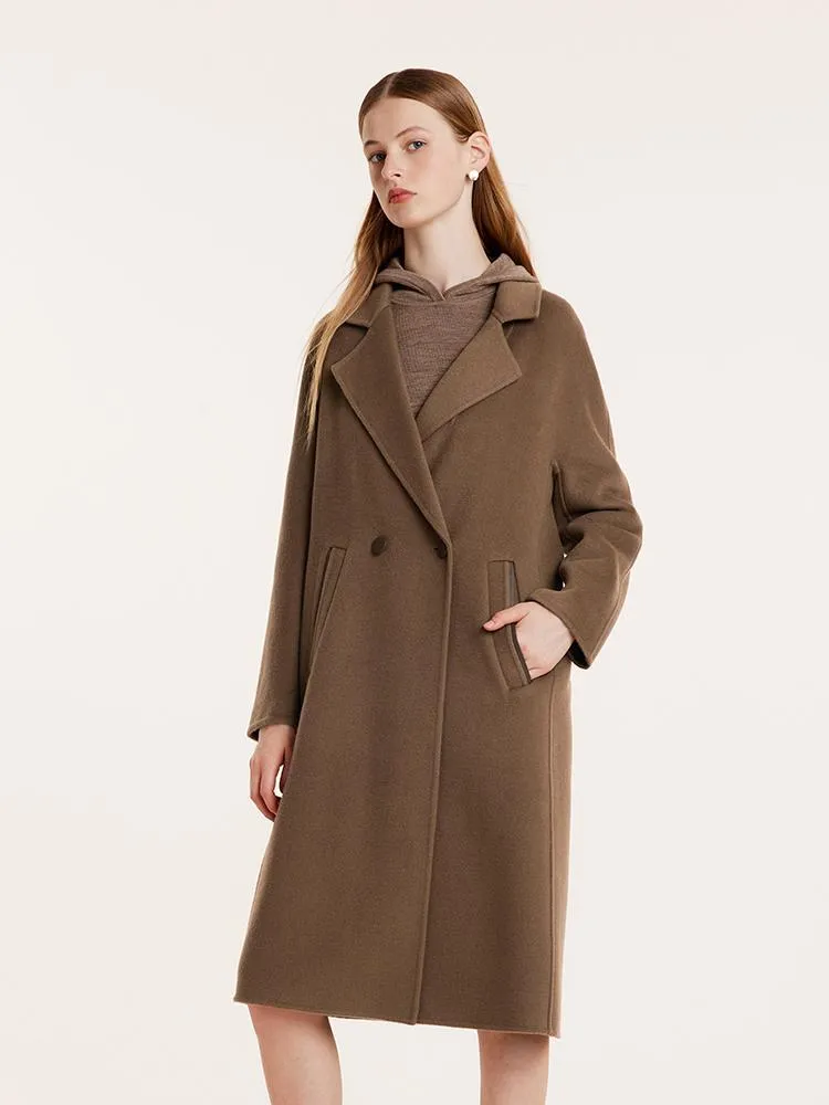 Coffee Tencel Wool Double-Faced Women Coat