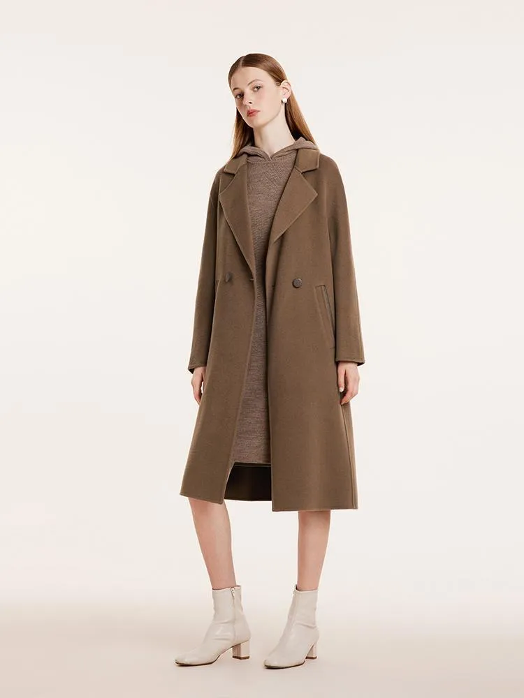 Coffee Tencel Wool Double-Faced Women Coat