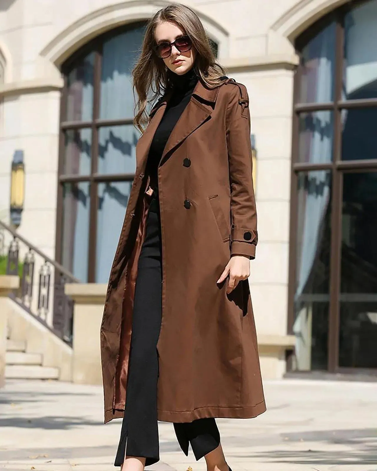 Custom Brown Double Breasted Belted Trench Coat