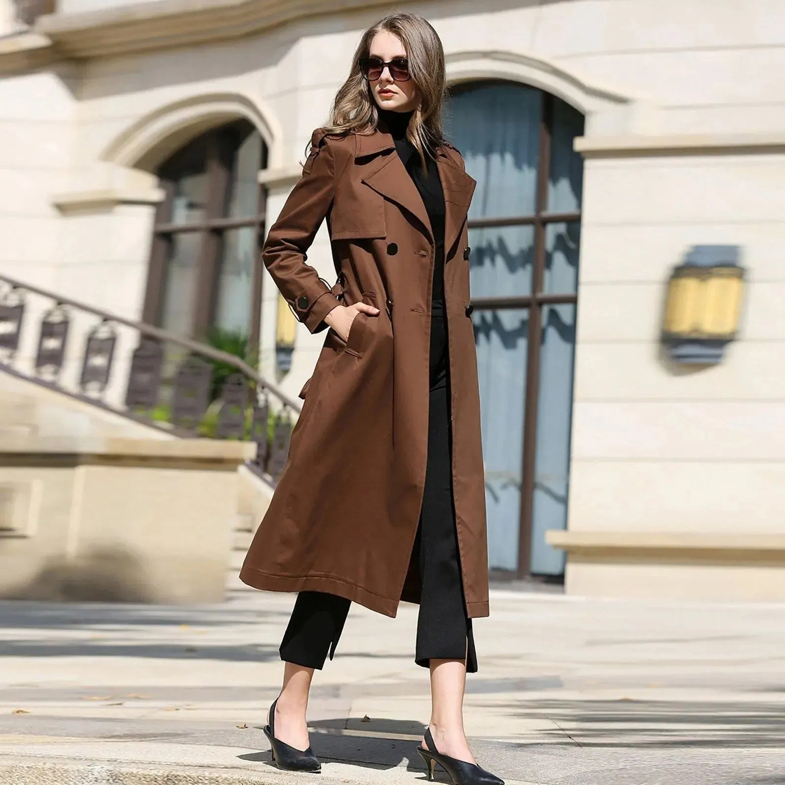 Custom Brown Double Breasted Belted Trench Coat