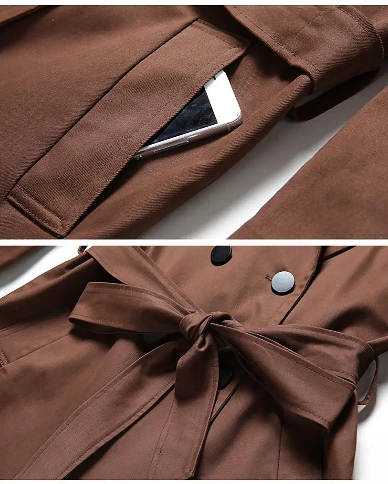 Custom Brown Double Breasted Belted Trench Coat