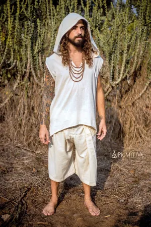 Earthy Short Summer Outfit ⋙⋗ Sleeveless Shirt with Hoodie   Short Fisherman Pants ⋙⋗ Handwoven Khadi Cotton