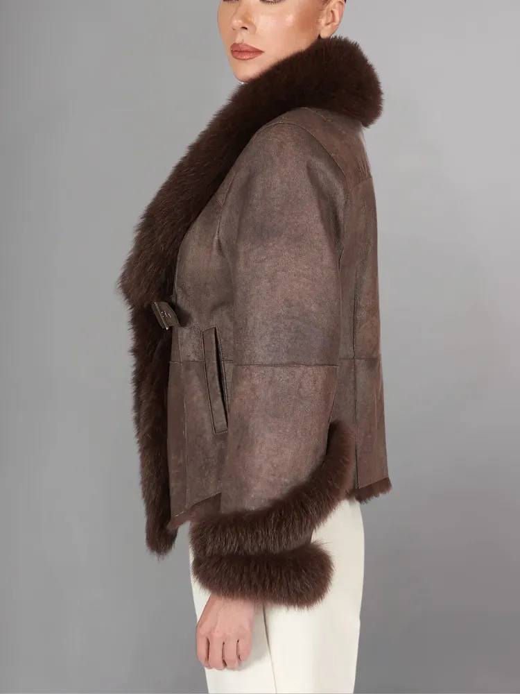 Elbow Street Fashion Winter Shearling Leather jacket