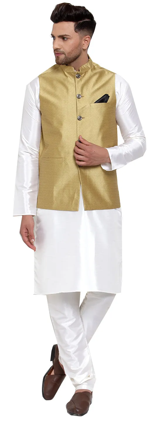 Elegant Gold Poly Silk Nehru Jacket for Men - Stylish Nayroo Jacket