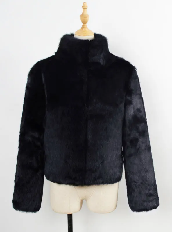 Faux Fur Collar Coat Female Rabbit Fur Coat