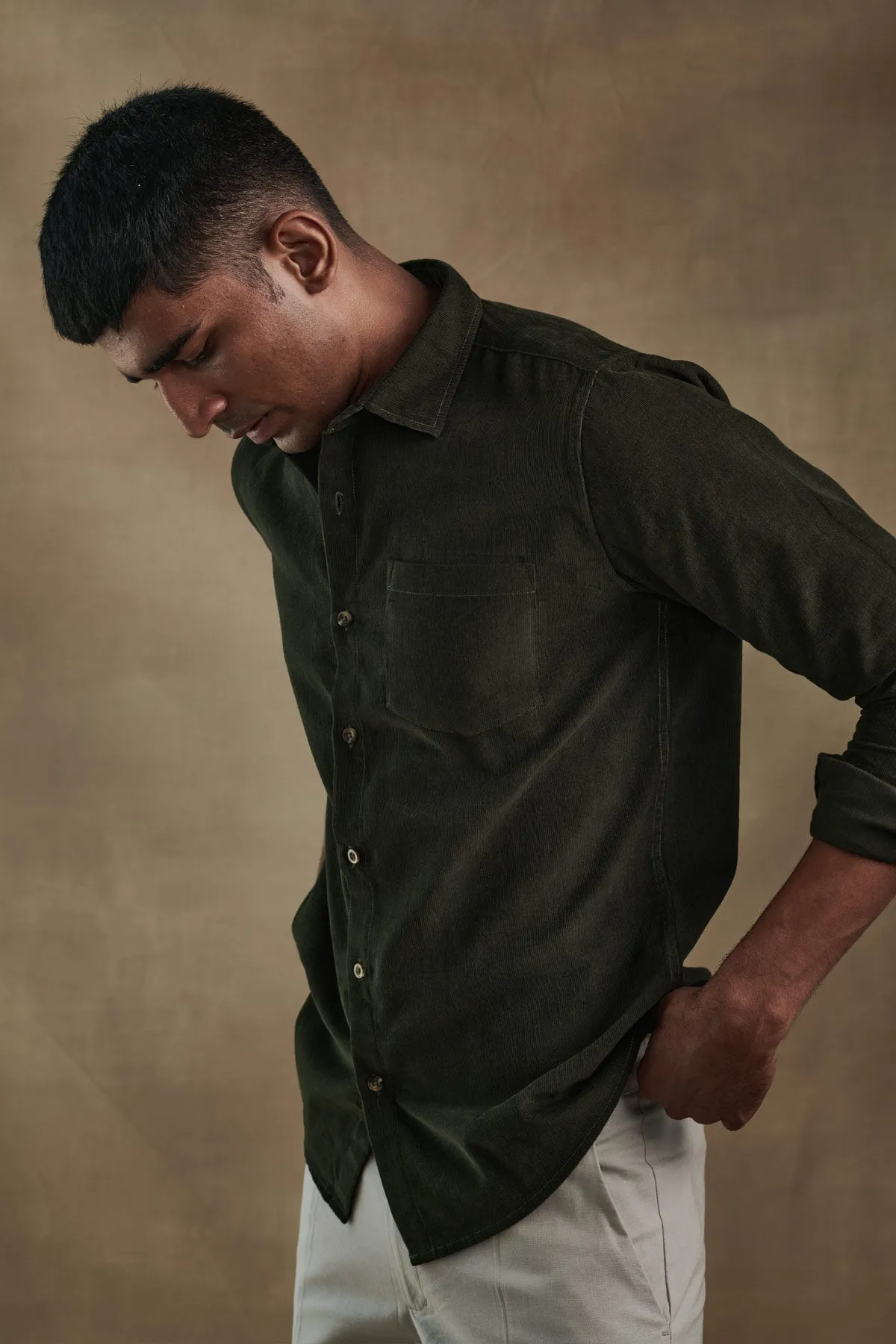 Frosty Olive Corduroy Shirt