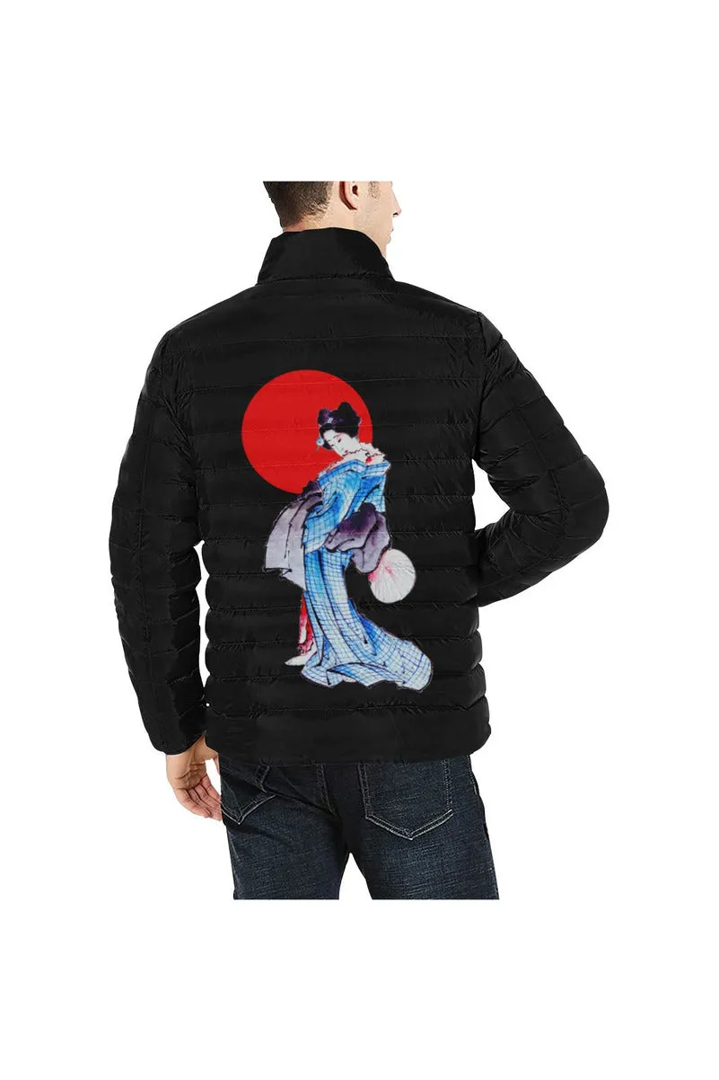 Geisha with Red Sun Stand Collar Padded Jacket