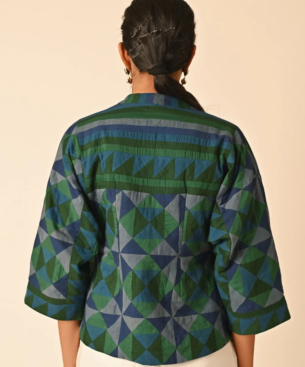 Green handwoven cotton front open ralli jacket