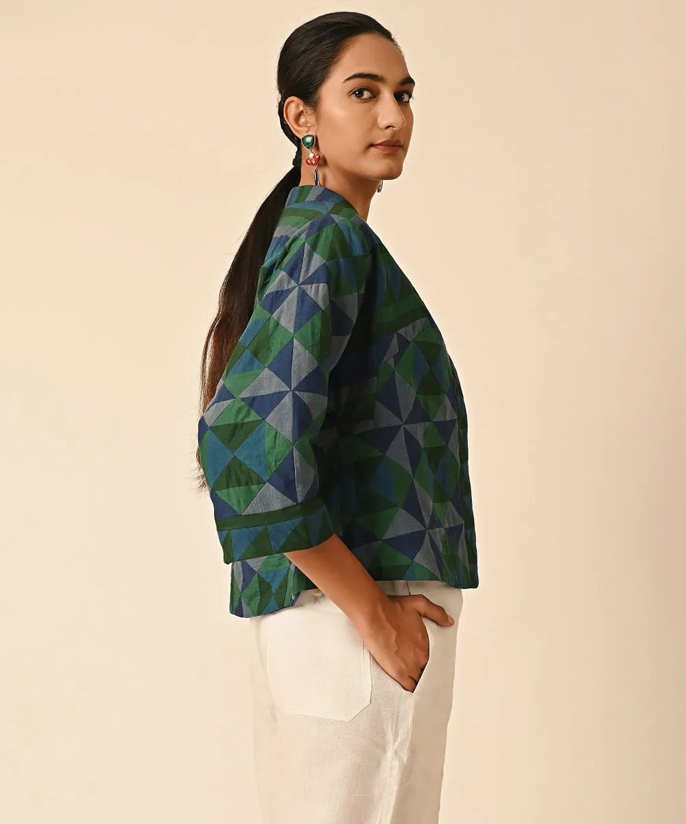 Green handwoven cotton front open ralli jacket