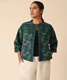 Green handwoven cotton front open ralli jacket