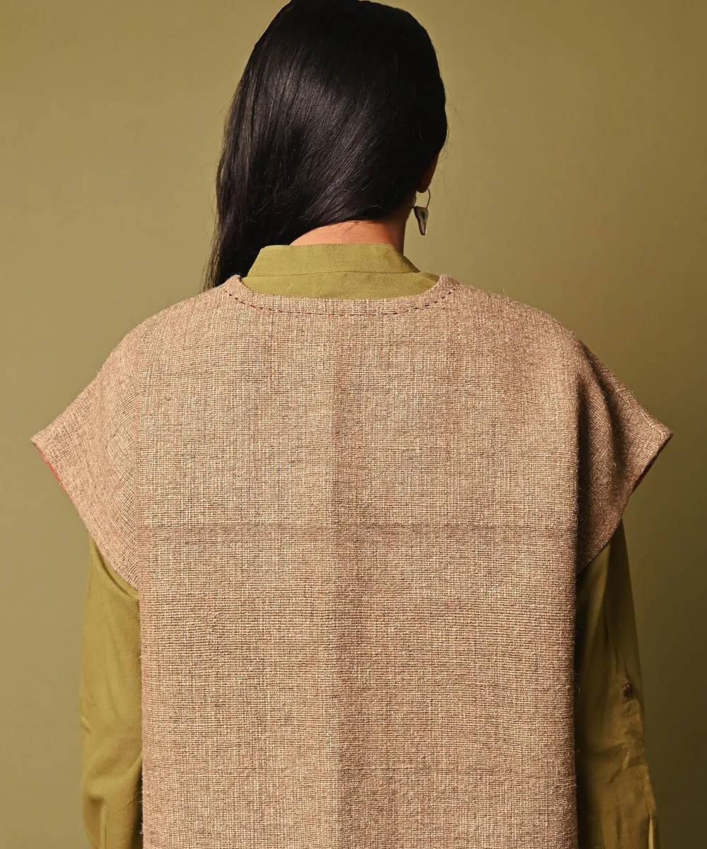 Grey handwoven woolen cap sleeve jacket