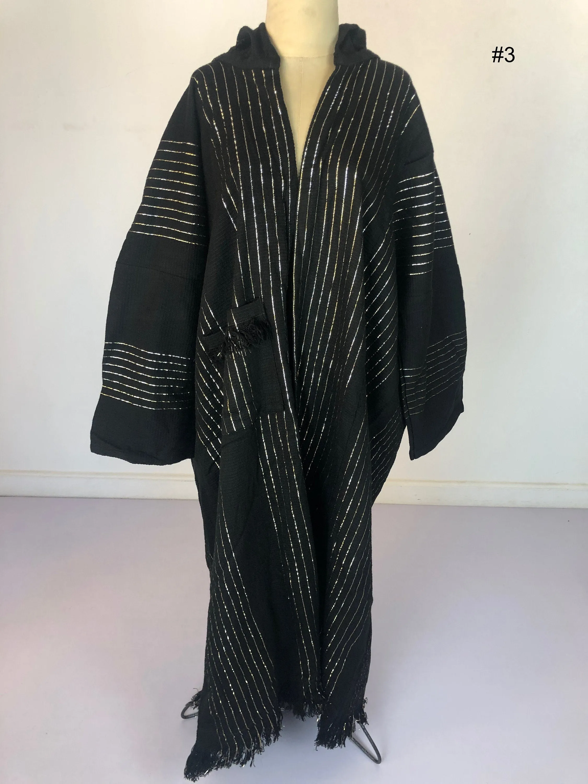 Half black half grey hand loomed Coat with silver threads, long winter women coat with pocket, womens Coat, Long coat, Hooded coat, Coat