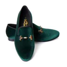 Harpelunde Men Velvet Loafers Green Wedding Buckle Dress Shoes