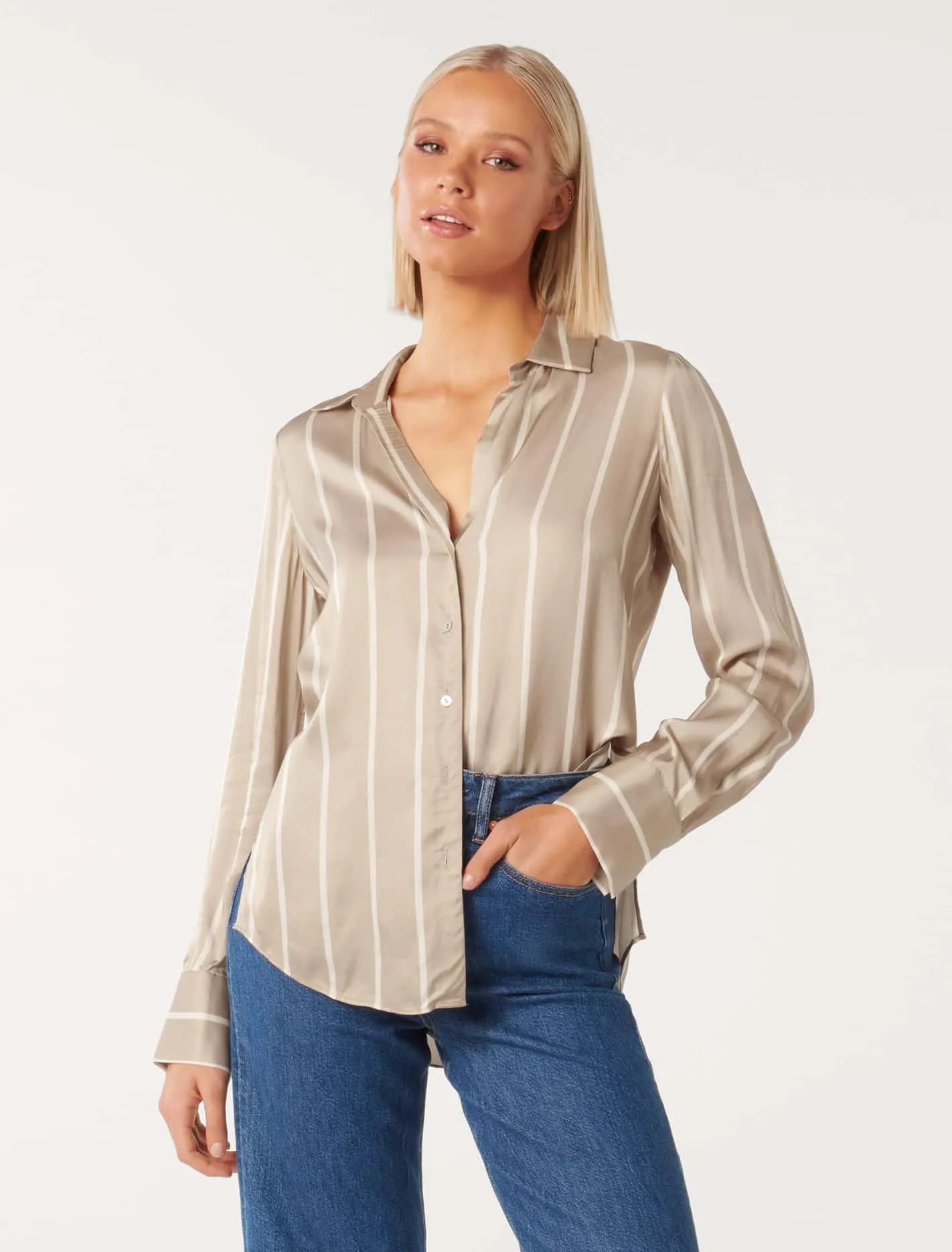 Harvey Notched Neck Satin Shirt