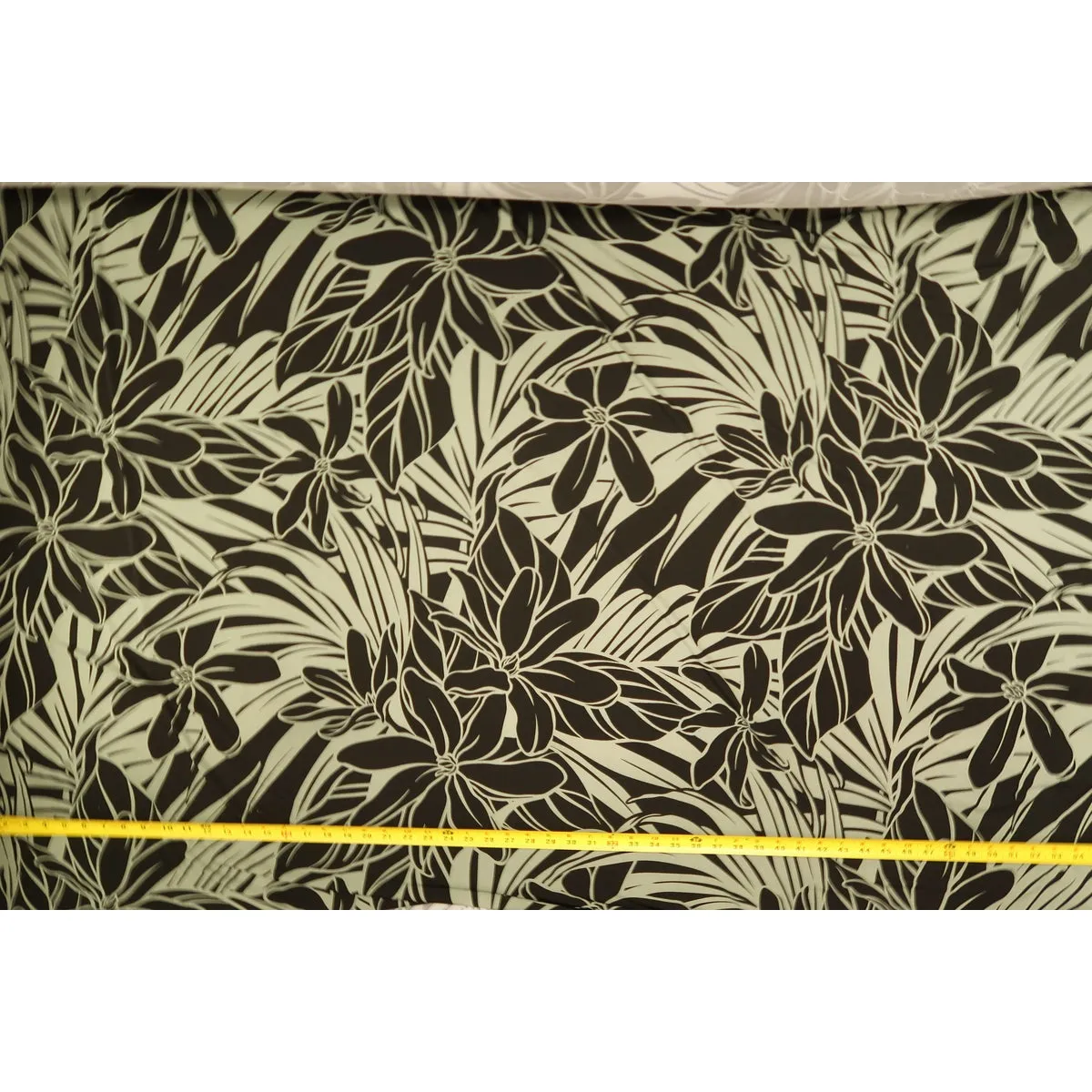 Hawaiian Floral Print Knit Jersey Fabric | Black