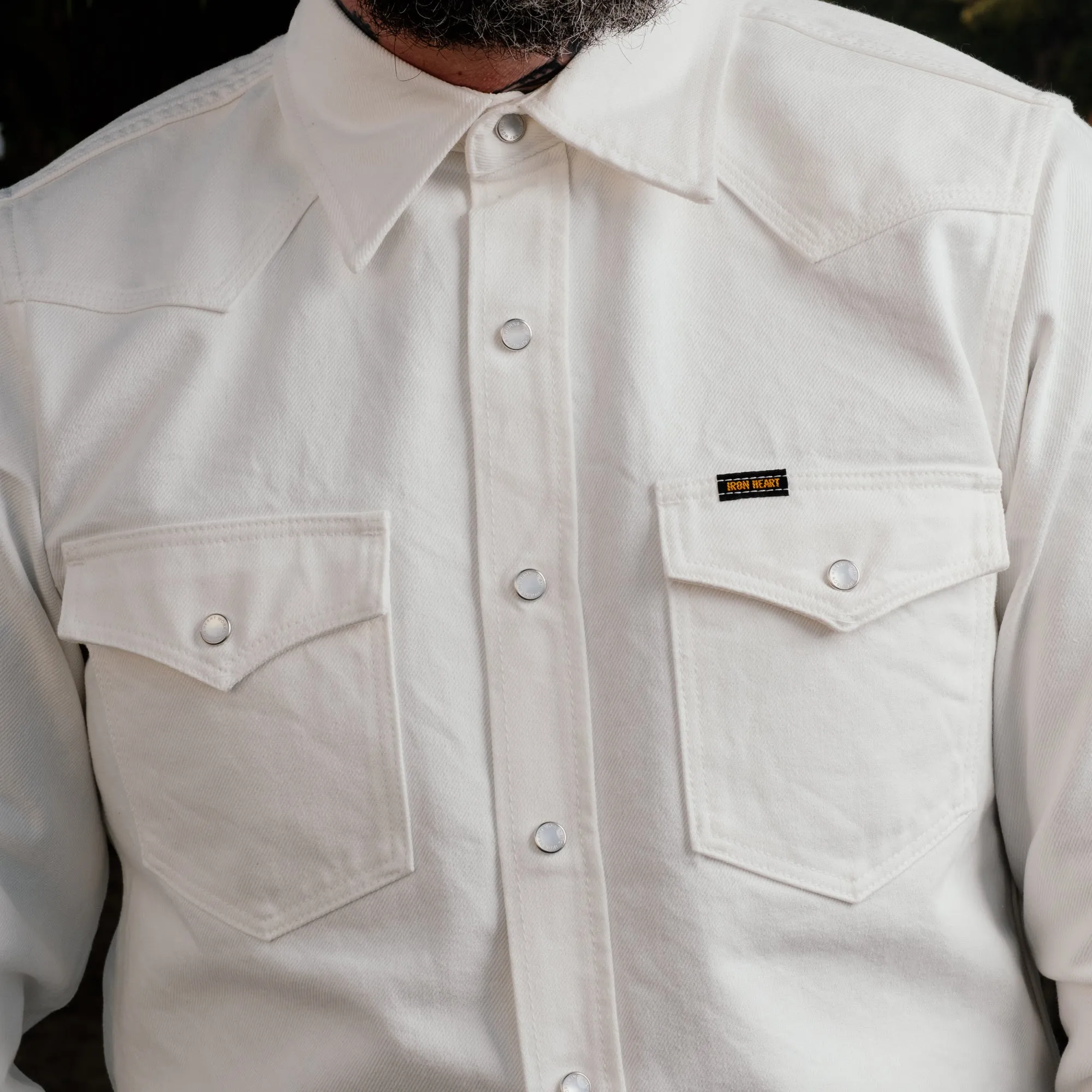 Iron Heart IHSH-384-WHT 13.5oz Cotton Twill Western Shirt White