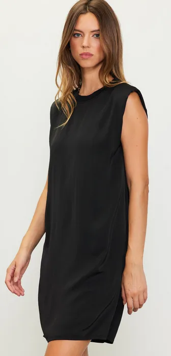 Janelle Satin Muscle Tank Dress in Black