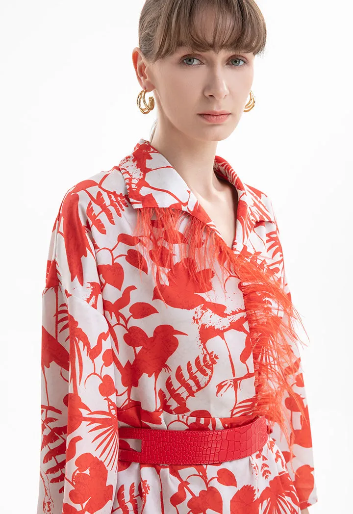 Leaf Printed Shirt With Feather Fringes