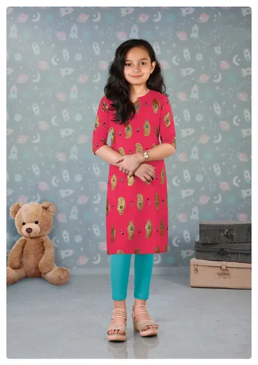 Like Mom Like Daughter - Minakari Pink Pure Rayon With Handwork Daily Wear Kurti