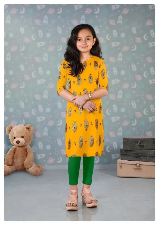 Like Mom Like Daughter - Minakari Yellow Pure Rayon With Handwork Daily Wear Kurti