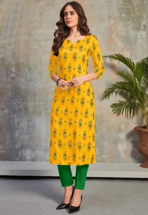 Like Mom Like Daughter - Minakari Yellow Pure Rayon With Handwork Daily Wear Kurti