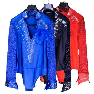 #M006 Mens Ballroom Latin Shirts Long Sleeve Lace V Collar - Samba -Cha Cha - Performance