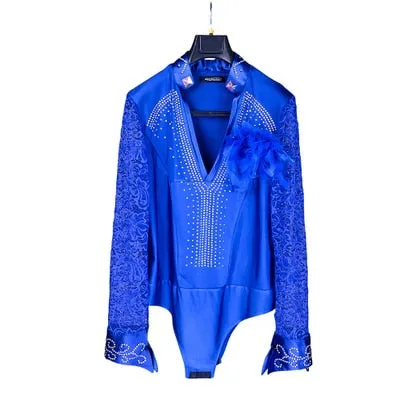 #M006 Mens Ballroom Latin Shirts Long Sleeve Lace V Collar - Samba -Cha Cha - Performance