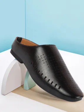 Men Black Back Open Slip On Ethnic Mules Wedding Shoes