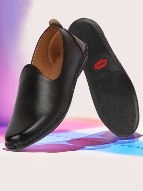 Men Black Ethnic Slip On Stylish Stitched Jutis