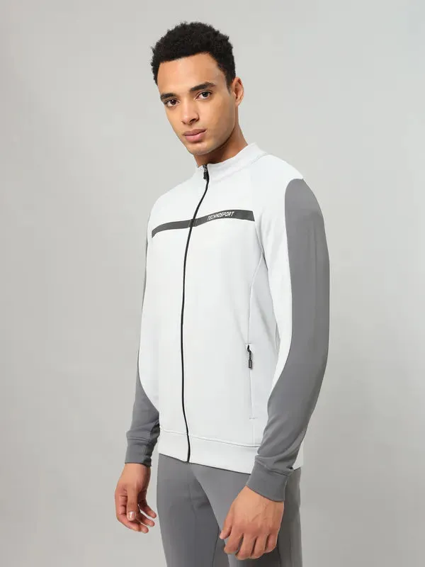 Men Colorblock Slim Fit Mock Neck Jacket with TECHNO GUARD