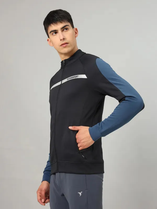 Men Colorblock Slim Fit Mock Neck Jacket with TECHNO GUARD