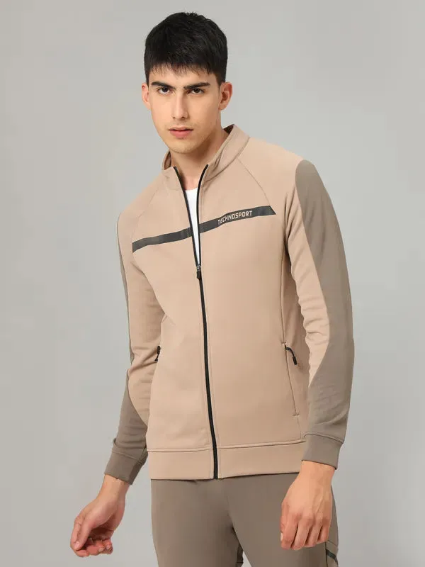 Men Colorblock Slim Fit Mock Neck Jacket with TECHNO GUARD