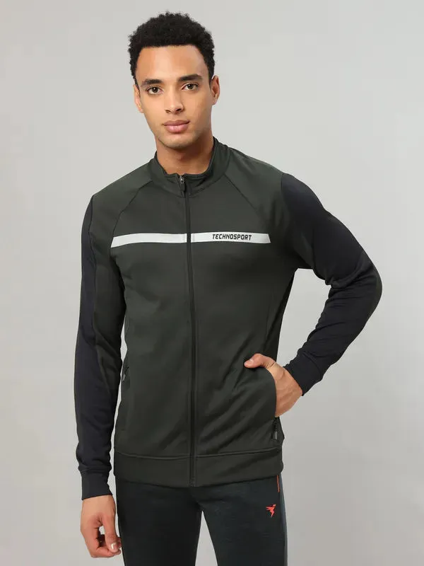 Men Colorblock Slim Fit Mock Neck Jacket with TECHNO GUARD