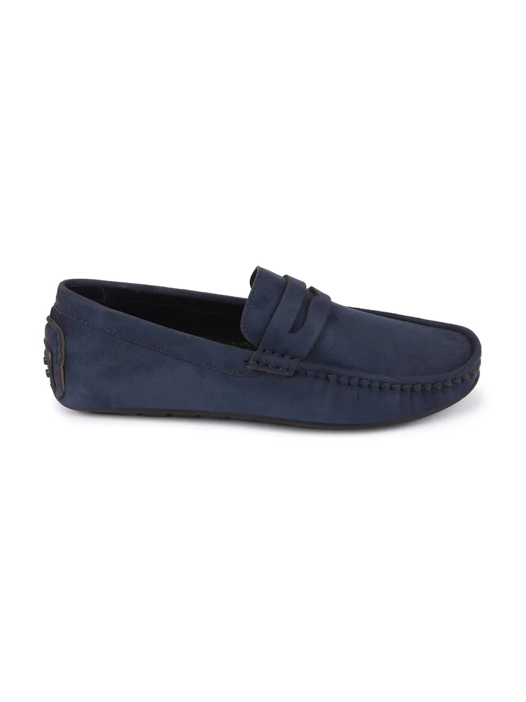 Men Navy Blue Suede Leather Side Stitched Driving Loafer and Moccasin