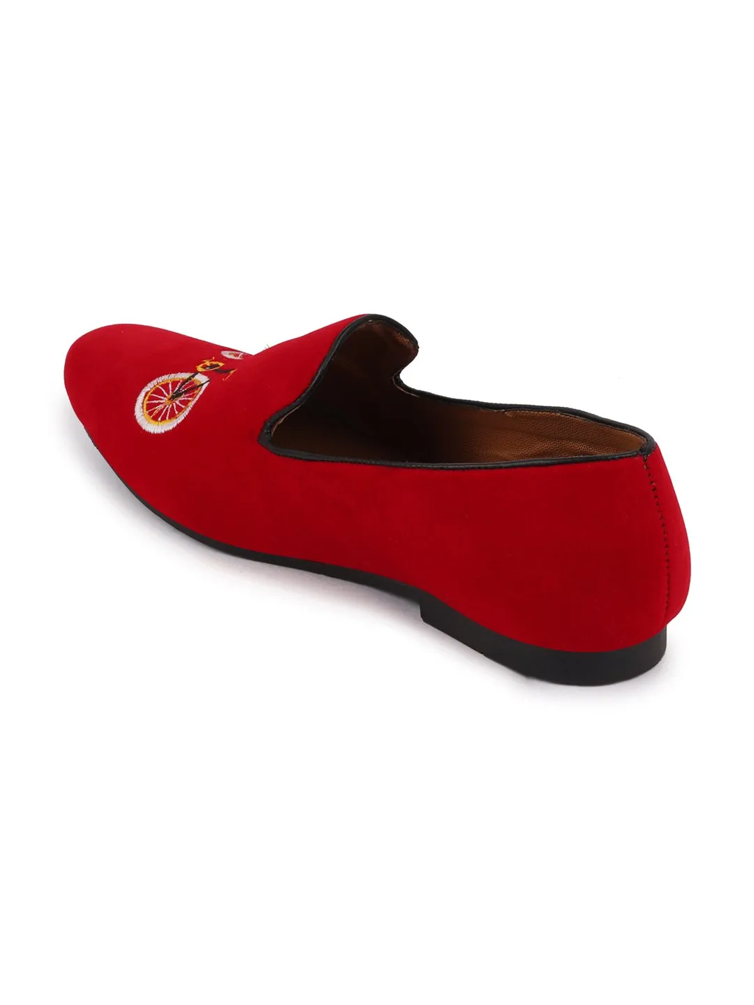 Men Red Velvet Embroidery Print Slip On Party Loafers