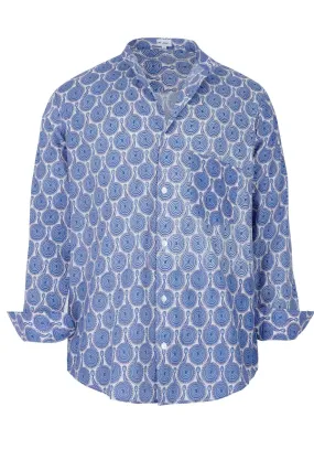 Men's Cotton Shirt in Blue & White Peacock