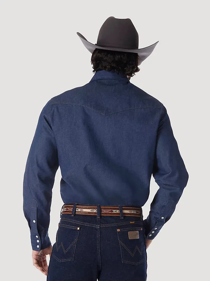 Men's Wrangler COWBOY CUT WORK WESTERN RIGID DENIM LONG SLEEVE SHIRT IN RIGID INDIGO