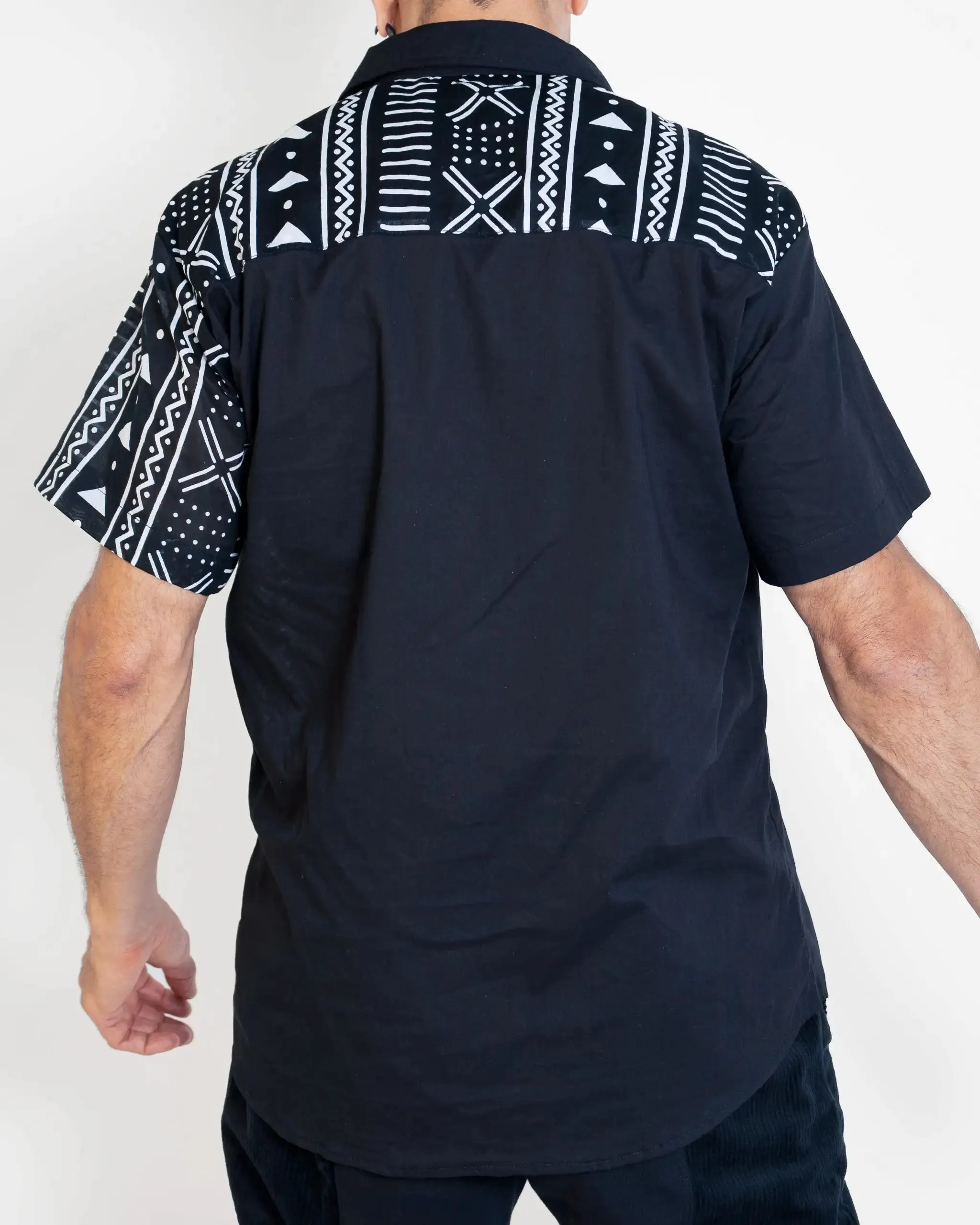 Mud cloth print Button Front Short Sleeve Shirts