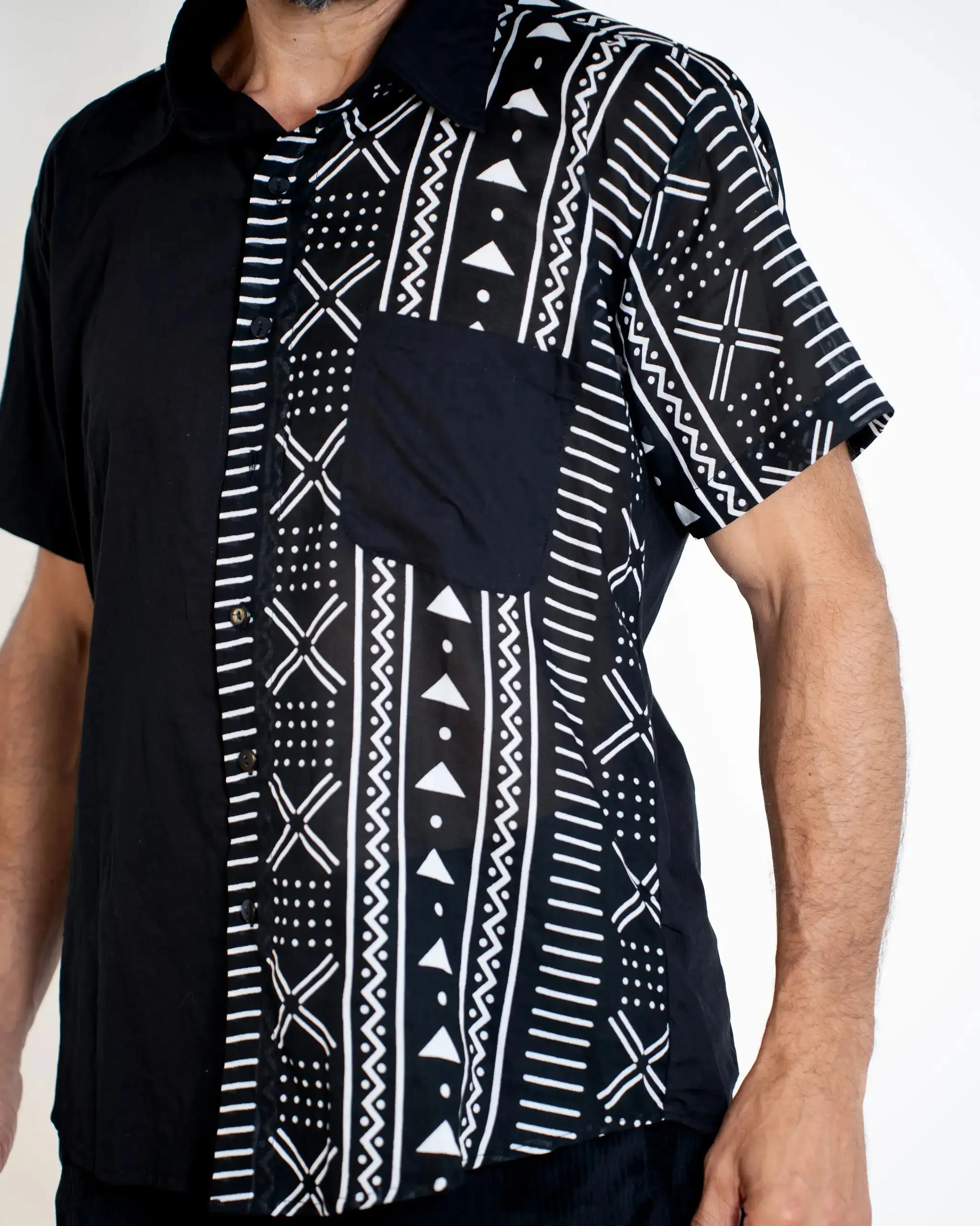 Mud cloth print Button Front Short Sleeve Shirts