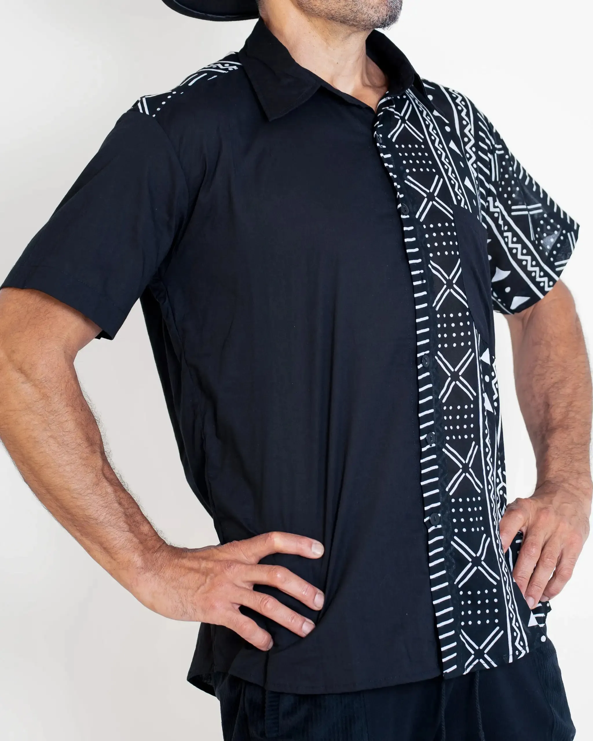 Mud cloth print Button Front Short Sleeve Shirts