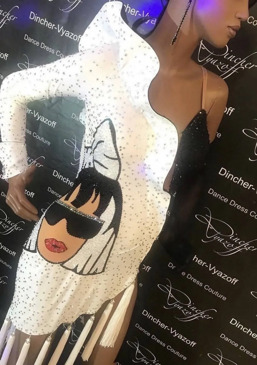 New Lady Gaga Black & White Latin Dress