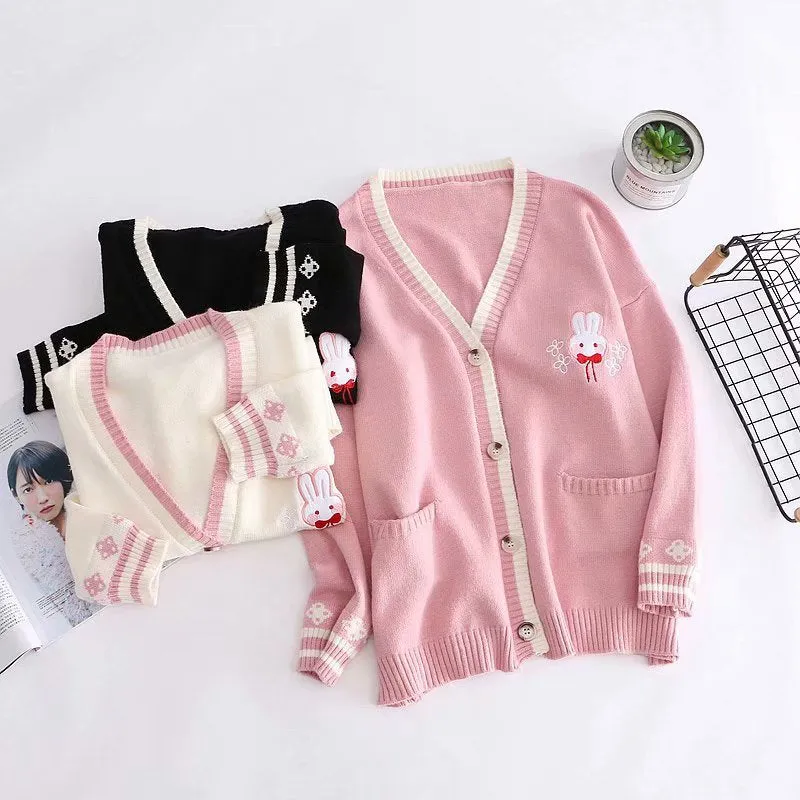 Pink/Navy/Beige Kawaii Bunny Knitting Coat AD12017